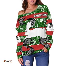 South Sydney Women's Off Shoulder Sweater Rabbitohs Indigenous Animals Aboriginal