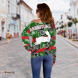 South Sydney Women's Off Shoulder Sweater Rabbitohs Indigenous Animals Aboriginal