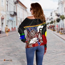 Personalised Women's Off Shoulder Sweater Aboriginal Dot In Naidoc Week Style