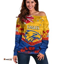 West Coast Eagles Football ANZAC Women Off Shoulder Sweater Lest We Forget