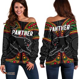 Panthers Liquorice Allsorts Rugby Aboriginal Off Shoulder Sweater 02