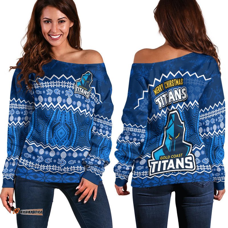 Titans Aboriginal Gold Coast Christmas Vibe Women Off Shoulder Sweater