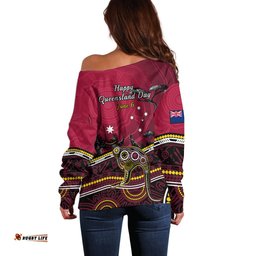 June 6 Queensland Day Off Shoulder Sweater Australian Aboriginal Art