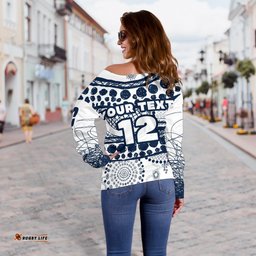 Custom Personalised Eels Rugby Women's Off Shoulder Sweater Line Art Special Version 01