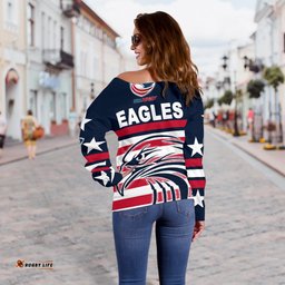 USA Rugby Women's Off Shoulder Sweater Eagles Simple Style Navy