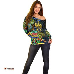 Titans Rugby Aboriginal Art Off Shoulder Sweater NAIDOC Indigenous Tribal