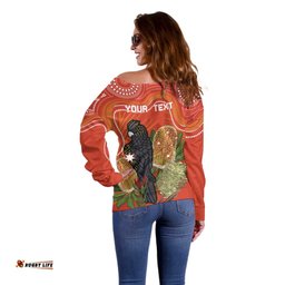 Personalised Australia Banksia And Black Cockatoo Off Shoulder Sweater Aboriginal Art