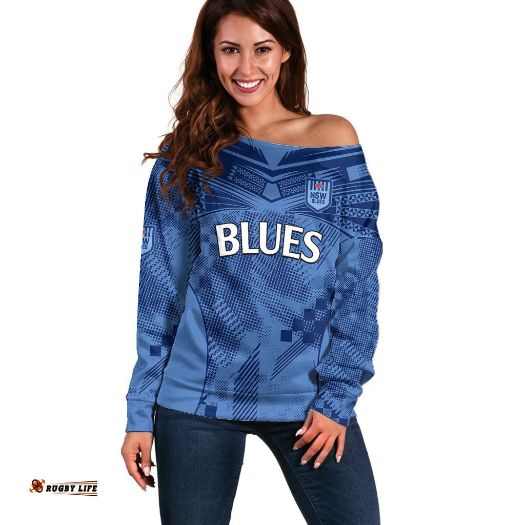 NSW Blues Rugby Off Shoulder Sweater Origin New South Wales Sporty Style