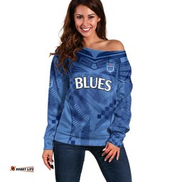 NSW Blues Rugby Off Shoulder Sweater Origin New South Wales Sporty Style