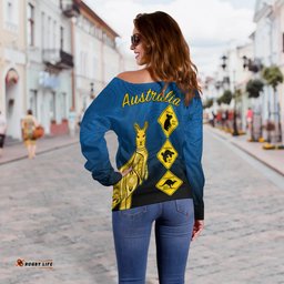 Custom Personalised Australia Kangaroo Off Shoulder Sweater Road Signs Aussie Aboriginal