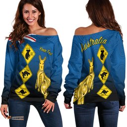 Custom Personalised Australia Kangaroo Off Shoulder Sweater Road Signs Aussie Aboriginal