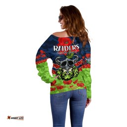 Raiders Rugby ANZAC Off Shoulder Sweater Lest We Forget