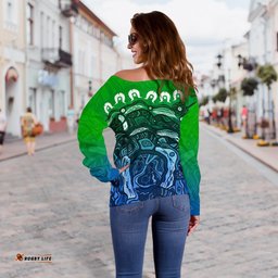Torres Strait Islands Off Shoulder Sweater Blue