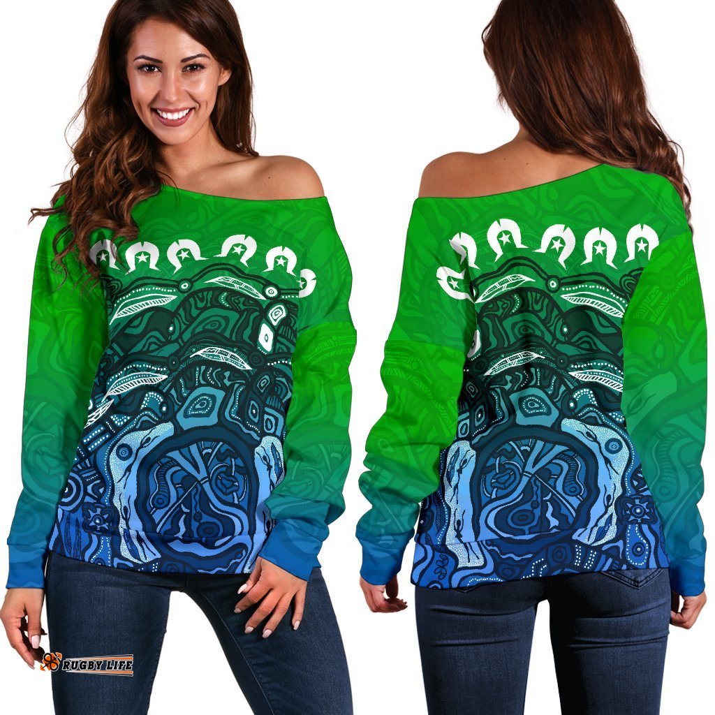 Torres Strait Islands Off Shoulder Sweater Blue