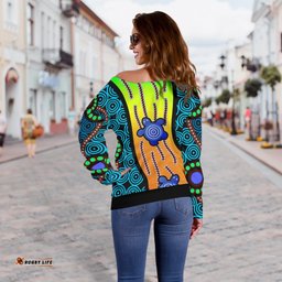 Women's Off Shoulder Sweater Aboriginal Turtle
