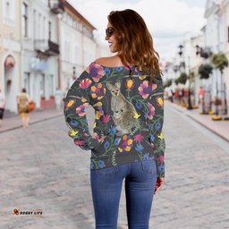 Womens Off Shoulder Sweater Kangaroo Sweater Flowers Painting