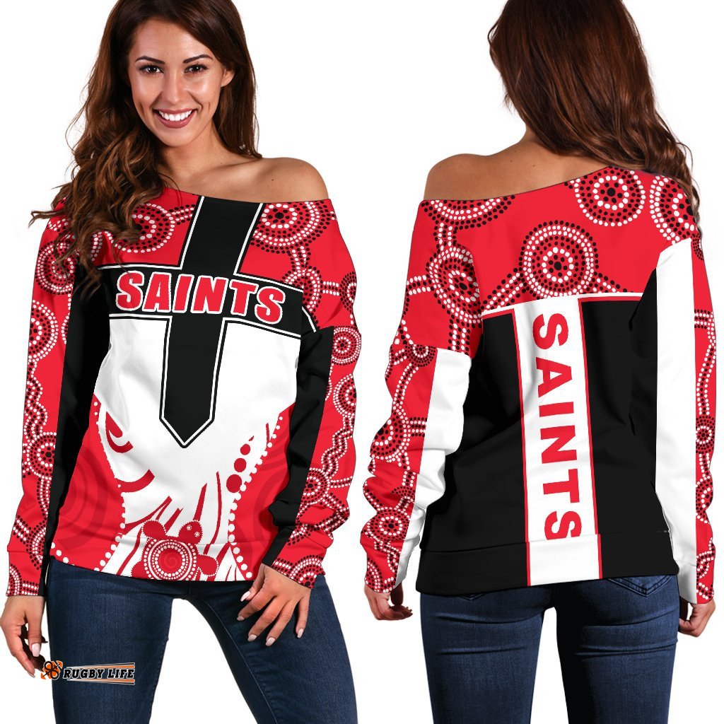 Saints Enthusiasm Off Shoulder Sweater St Kilda Indigenous