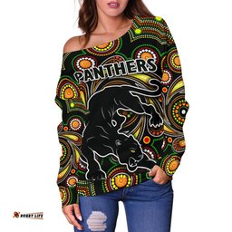 Penrith Women Off Shoulder Sweater Panthers Indigenous Vibes 04