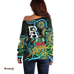 Port Adelaide Football Aboriginal Art Off Shoulder Sweater NAIDOC Indigenous Tribal