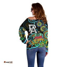 Port Adelaide Football Aboriginal Art Off Shoulder Sweater NAIDOC Indigenous Tribal