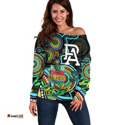 Port Adelaide Football Aboriginal Art Off Shoulder Sweater NAIDOC Indigenous Tribal