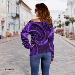 New Zealand Maori Mangopare Women Off Shoulder Sweater Polynesian Purple