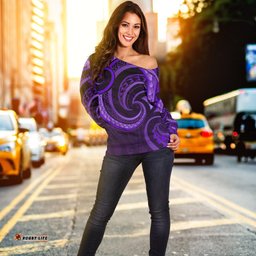 New Zealand Maori Mangopare Women Off Shoulder Sweater Polynesian Purple