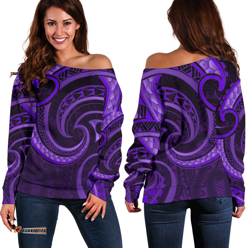 New Zealand Maori Mangopare Women Off Shoulder Sweater Polynesian Purple