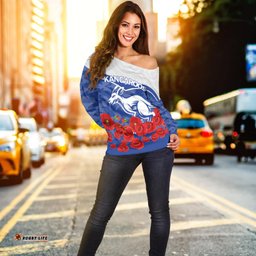 Kangaroos Anzac Day Indigenous Art Women Off Shoulder Sweater