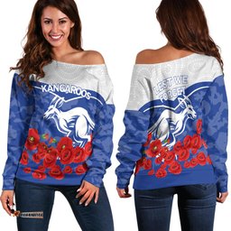 Kangaroos Anzac Day Indigenous Art Women Off Shoulder Sweater