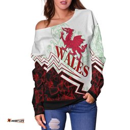 Wales Women's Off Shoulder Sweater Welsh Spirit