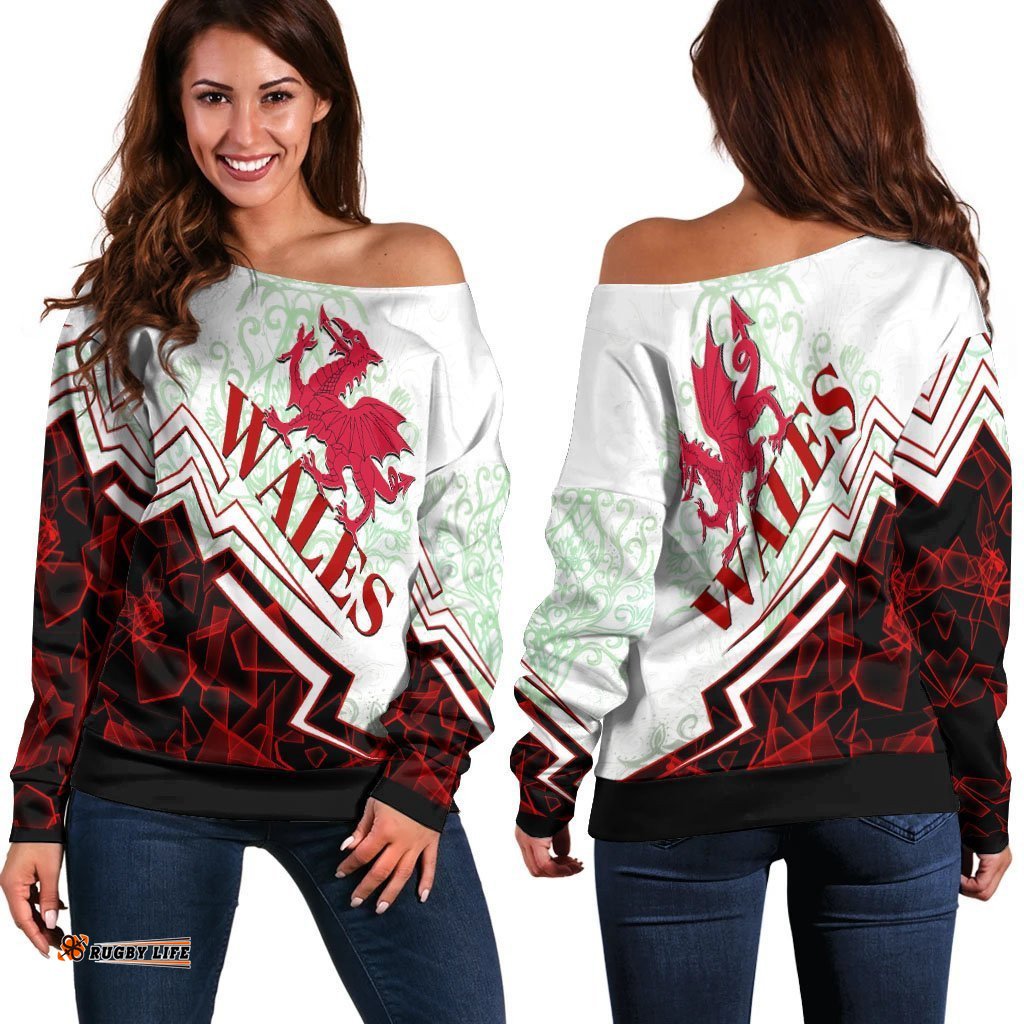 Wales Women's Off Shoulder Sweater Welsh Spirit