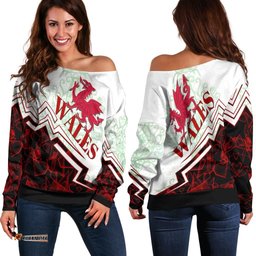 Wales Women's Off Shoulder Sweater Welsh Spirit