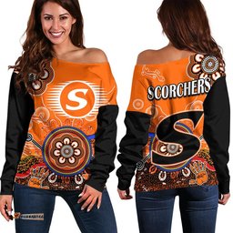 Perth Scorchers Women Off Shoulder Sweater Cricket Indigenous Aboriginal Lizard Version