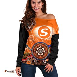 Perth Scorchers Women Off Shoulder Sweater Cricket Indigenous Aboriginal Lizard Version