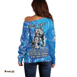 Personalised Bulldogs NAIDOC Week 2024 Off Shoulder Sweater Aboriginal Fire Burning Sparks