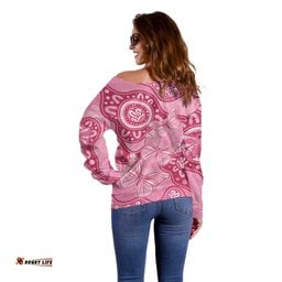 Australia Indigenous Off Shoulder Sweater Breast Cancer Pink Aboriginal Butterfly