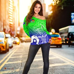 Custom Personalised NAIDOC Week Women Off Shoulder Sweater Torres Strait Islanders with Aboriginal Turtles