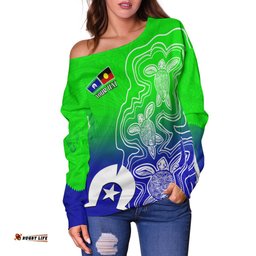 Custom Personalised NAIDOC Week Women Off Shoulder Sweater Torres Strait Islanders with Aboriginal Turtles