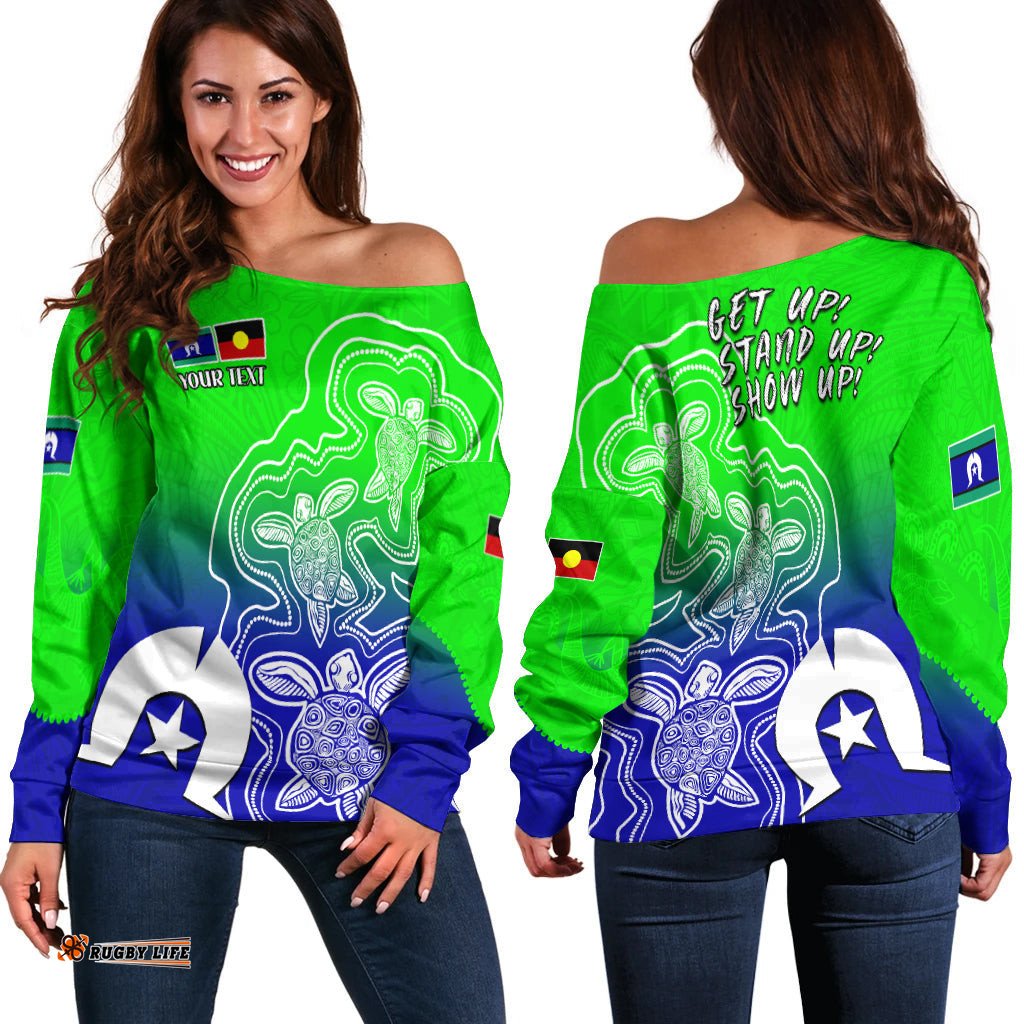 Custom Personalised NAIDOC Week Women Off Shoulder Sweater Torres Strait Islanders with Aboriginal Turtles