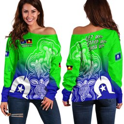 Custom Personalised NAIDOC Week Women Off Shoulder Sweater Torres Strait Islanders with Aboriginal Turtles