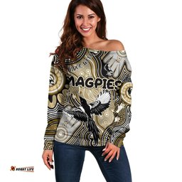 Personalised NAIDOC Week 2024 Collingwood Magpies Off Shoulder Sweater Australian Aboriginal Hand Painting