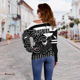 Western Suburbs Magpies Women's Off Shoulder Sweater Simple Indigenous 03