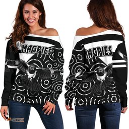 Western Suburbs Magpies Women's Off Shoulder Sweater Simple Indigenous 03