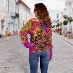 Custom Personalised Aboriginal Lizard Off Shoulder Sweater Tree On The Hill Sunshine