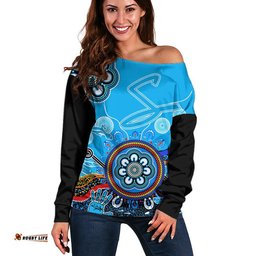 Adelaide Strikers Women Off Shoulder Sweater Cricket Indigenous Aboriginal Lizard Version