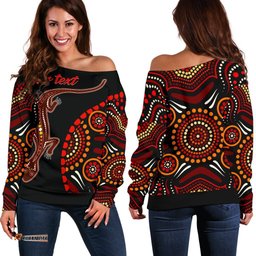 Aboriginal Personalised Women's Off Shoulder Sweater Aboriginal Lizard With Dot Painting Pattern
