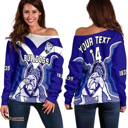 Custom Text And Number Bulldogs Rugby Off Shoulder Sweater Canterbury Bankstown 1935 Indigenous Artsy