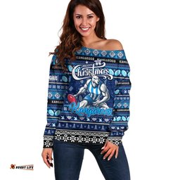 Personalized Kangaroos Football Xmas Off Shoulder Sweater Australia AFL Mascot