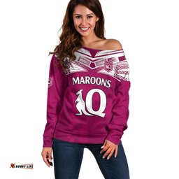 Queensland Maroon Rugby Off Shoulder Sweater Origin Queensland Sporty Style